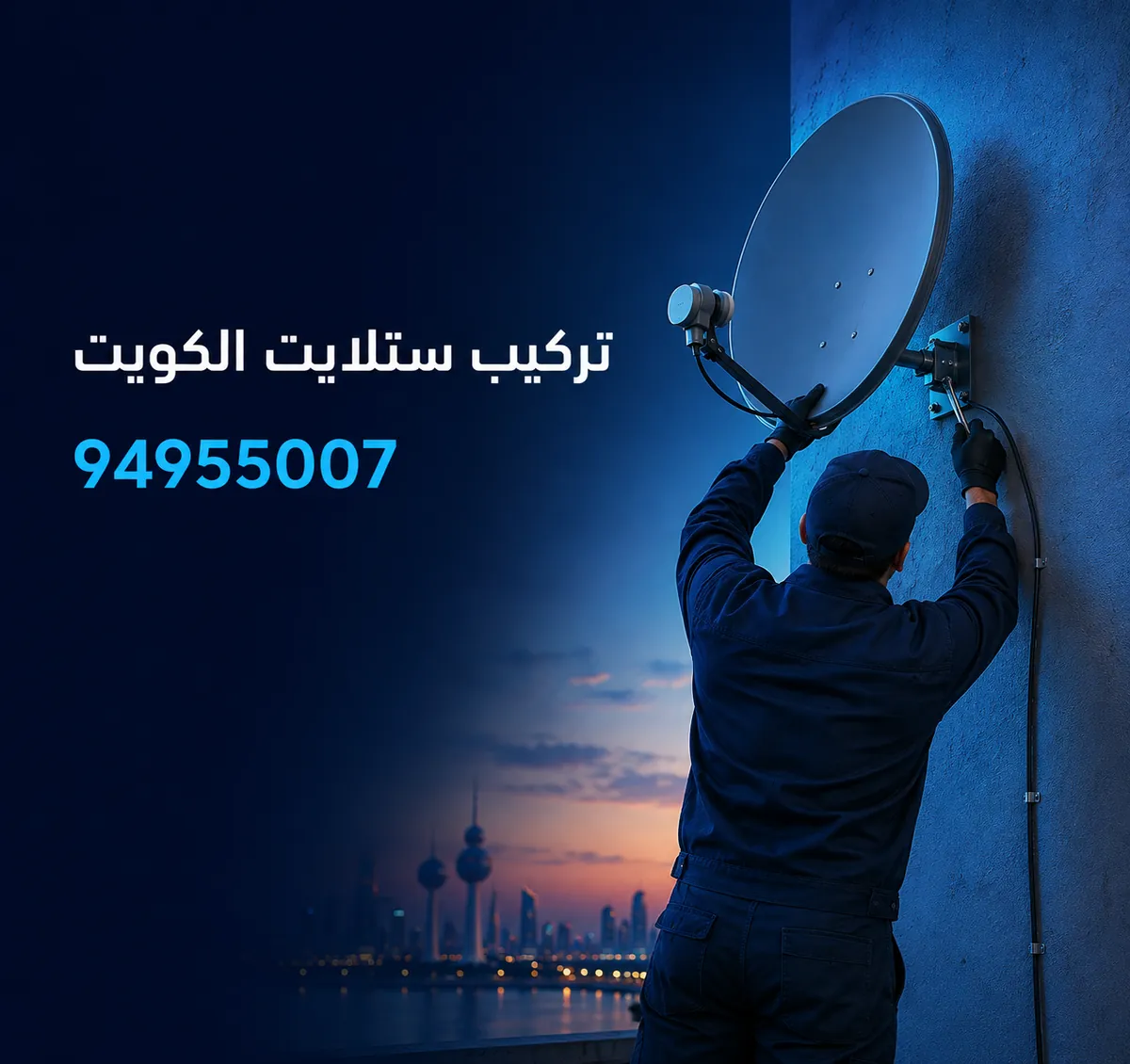 تركيب ستلايت في الشامية — فني يثبّت الطبق على الجدار ويضبط زاويته